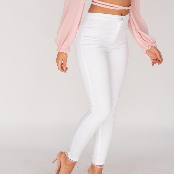 White High Waist Skinny Denim Jeggings - Picture 3 of 14